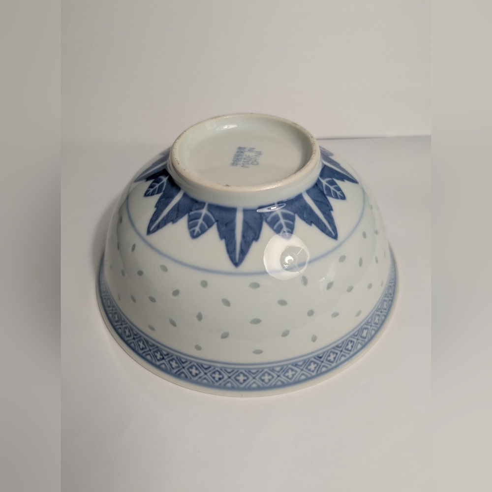 Tienshan Translucent Rice Grain Flower Pattern Blue & White Rice Bowl - Picture 9 of 12